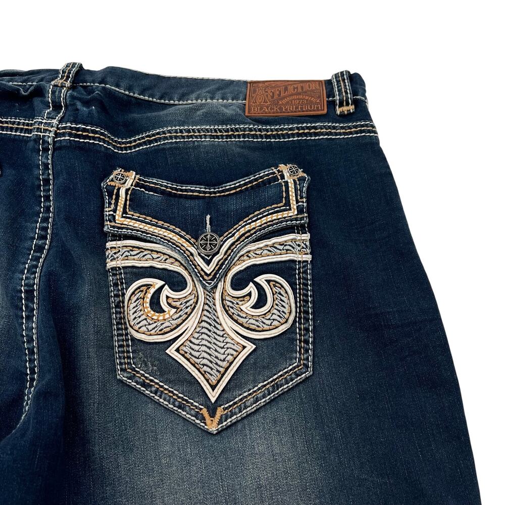 Affliction Black Premium Blake men’s moto bickers whiskers thick stitches jeans